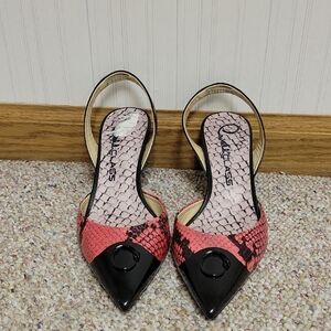 Cavalli Class Pink Black Python Kitten Heels Sz 37 2.5" Heel (US 6.5)